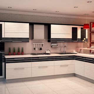 Кухня с крашеными в 2 цвета МДФ фасадами