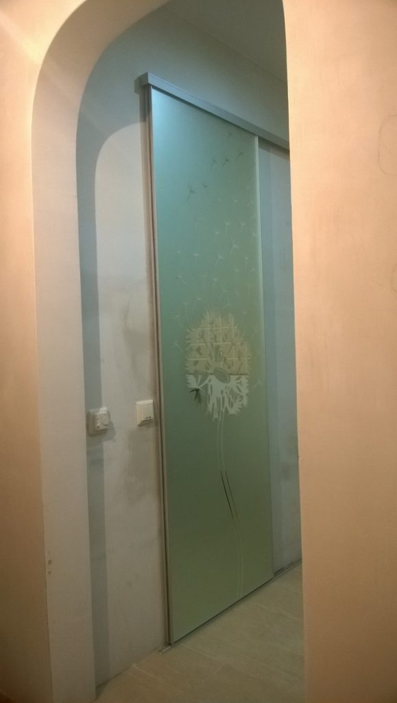 Раздвижная дверь с рисунком на матовом зеркале